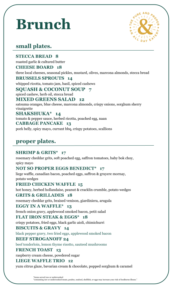Food & Drink Menus The Pure And Proper